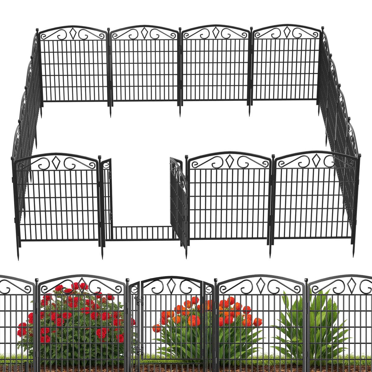 Gatkitom 12-panel no-dig fence panel for durable outdoor boundary.