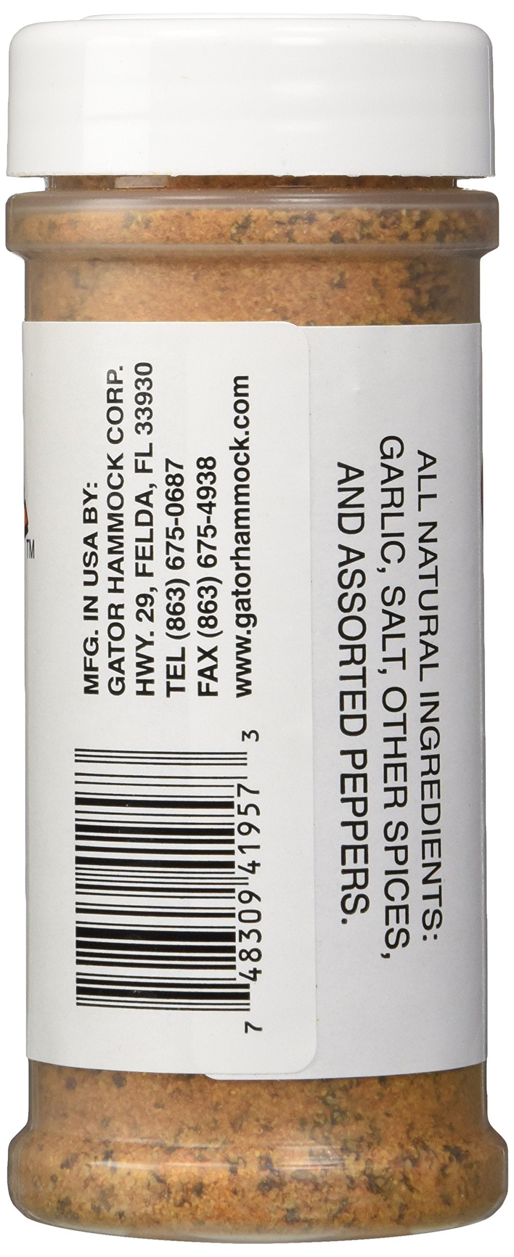 Gator Hammock Gator Sprinkle jar side view, enhances grilled flavor with garlic and peppers.