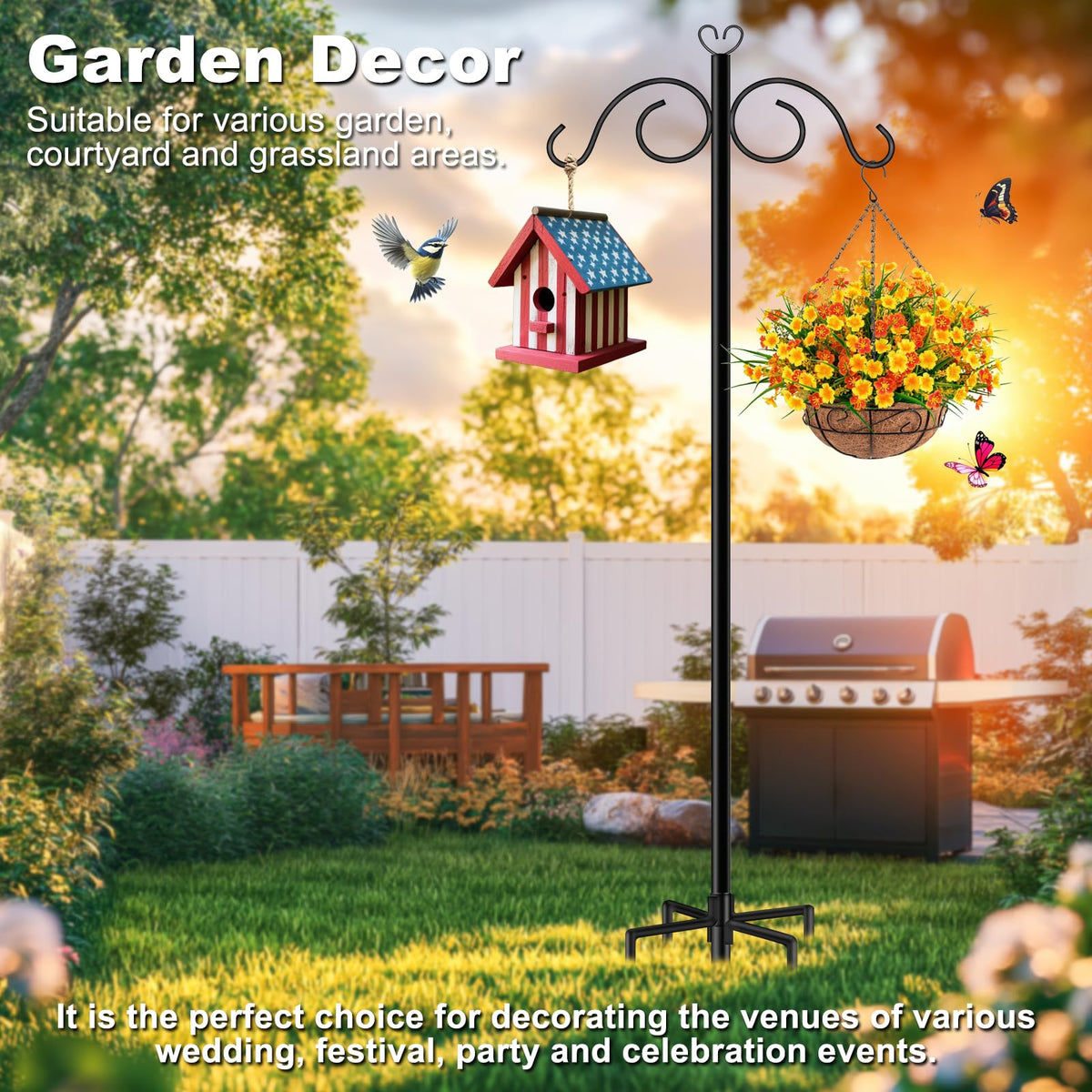 GATSUNS 92-inch bird feeder pole provides tall, stable support for garden decor