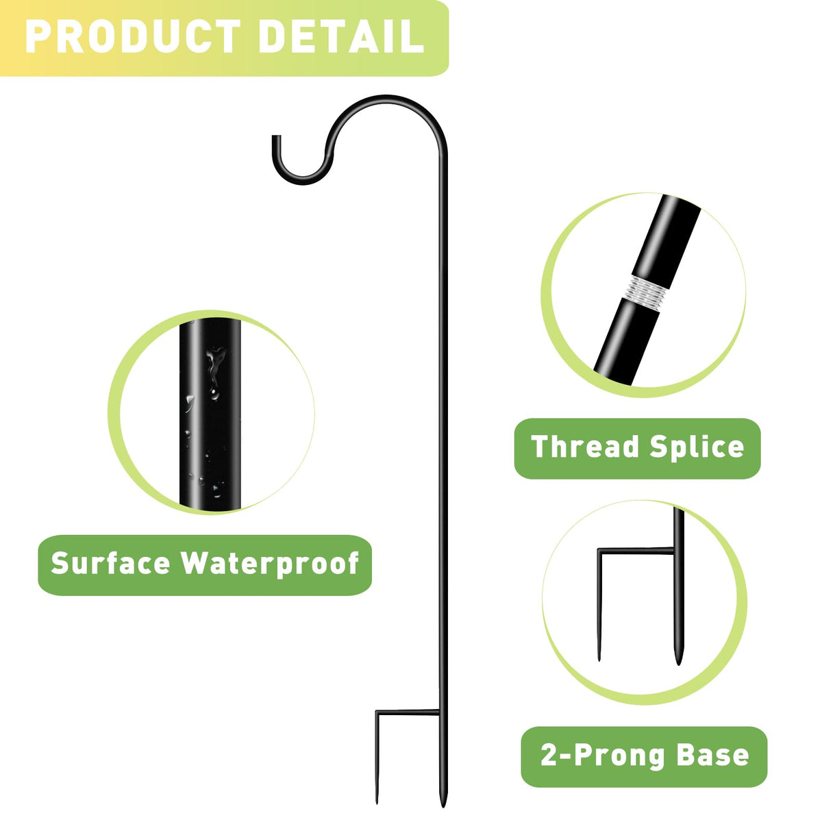 Durable black-coated steel shepherds hook resists rust for outdoors