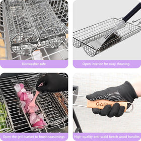 GAUYEBY round design grill basket suitable for meat, seafood, and vegetables