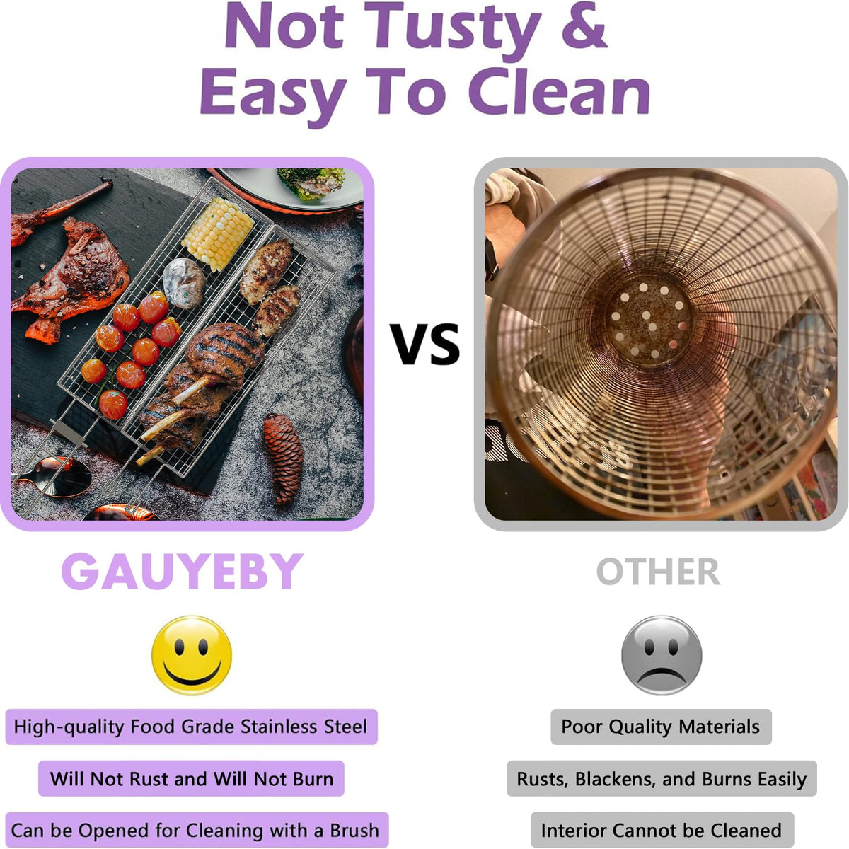 GAUYEBY stainless steel resists rust and cleans quickly after grilling