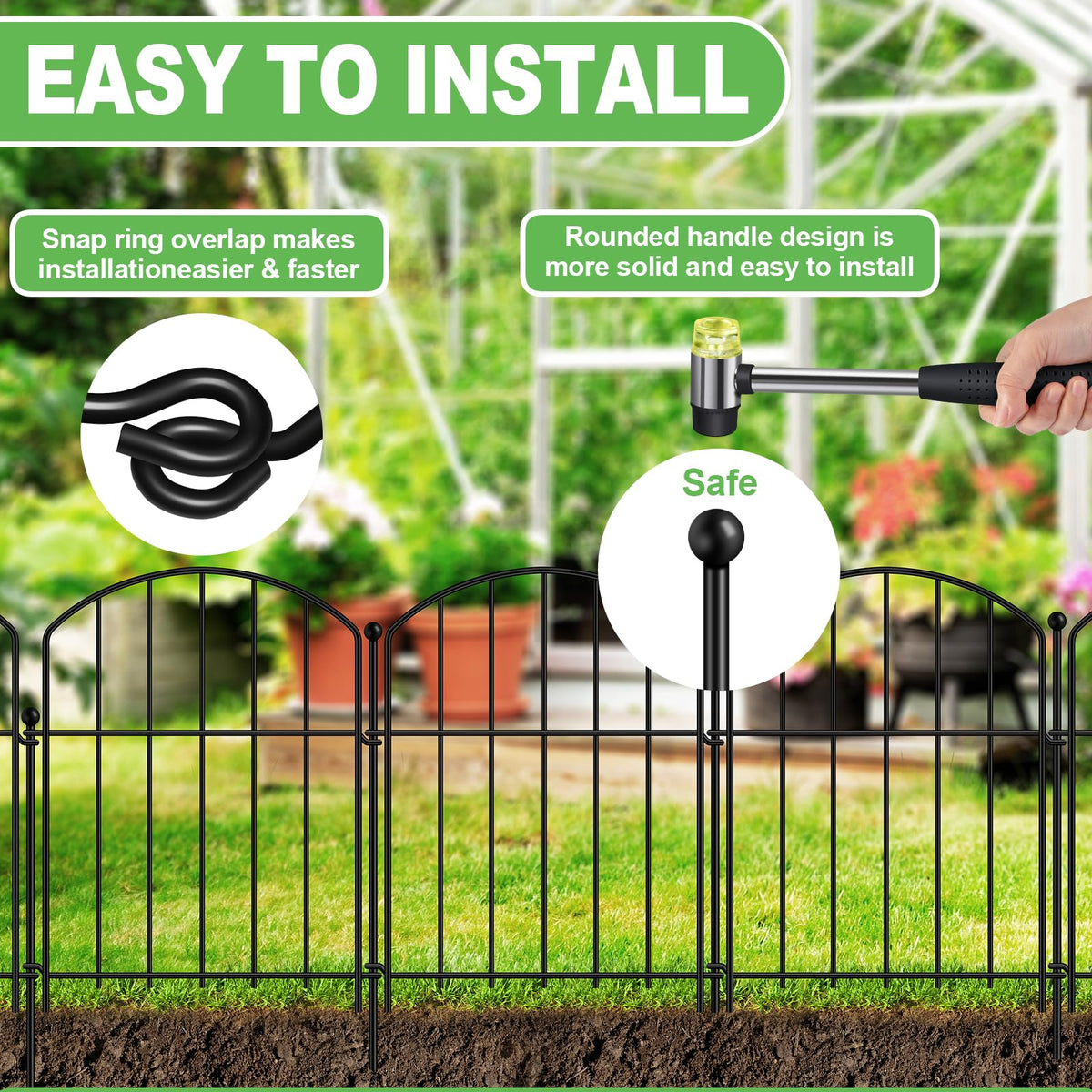 GAXI metal animal barrier with sturdy stakes keeps pets contained and gardens protected.