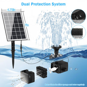 GAIZERL solar fountain pump 2000mAh battery powering nighttime fountain