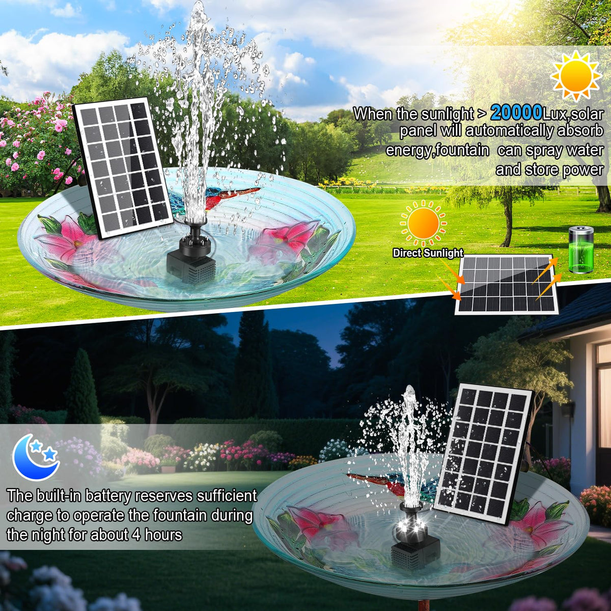 GAIZERL solar fountain pump LED night illumination enhancing garden ambience