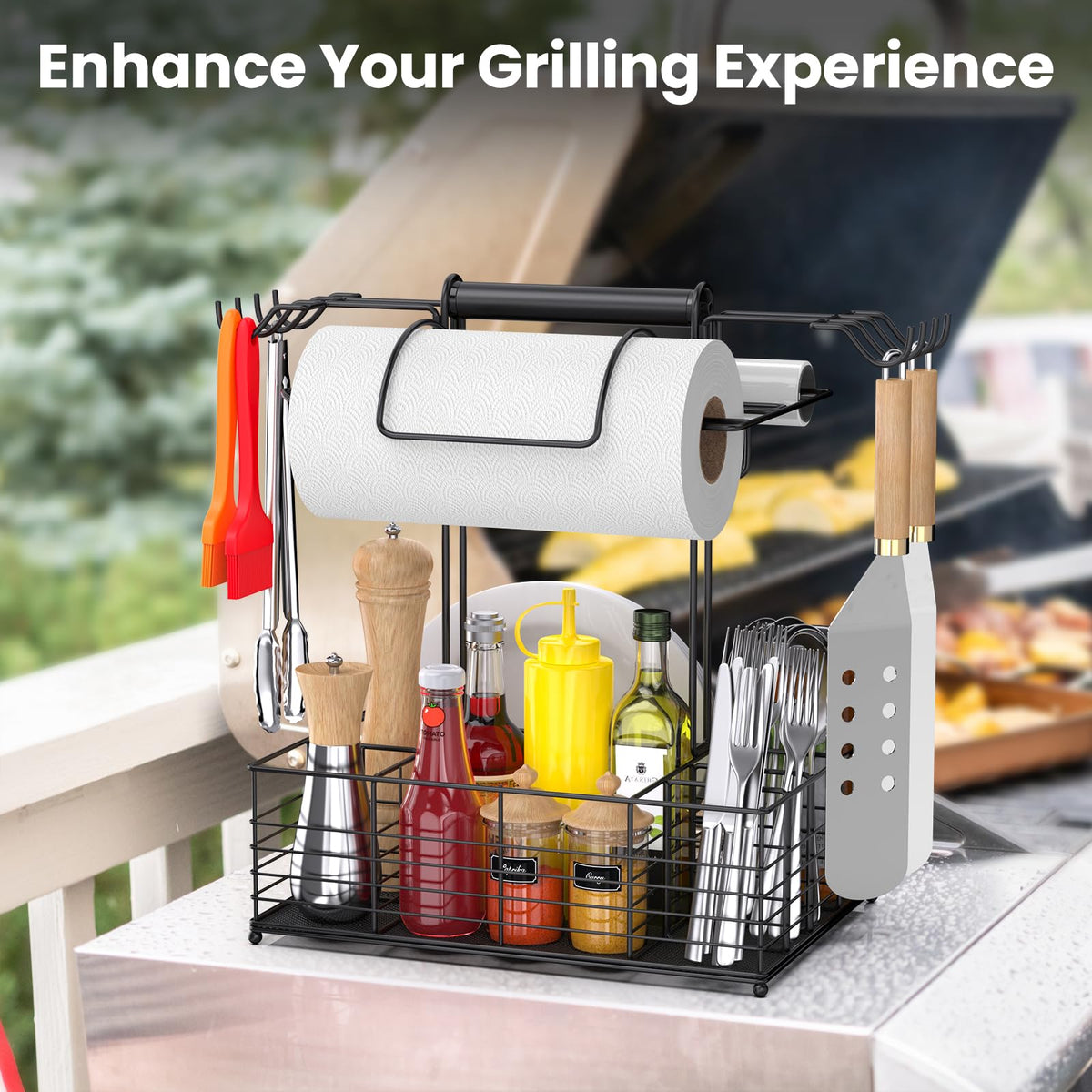 GBEER grill caddy made of heavy-duty metal with durable coating.