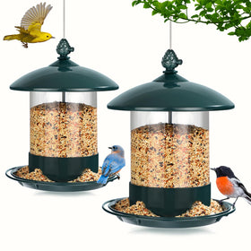 Gbekery metal bird feeder in green with wide mouth for easy filling and viewing