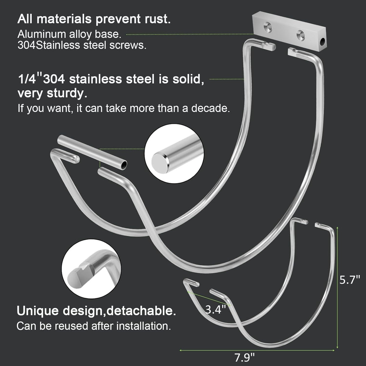 GBESTWOOW solid 304 stainless steel hook supports heavy hoses and gear securely