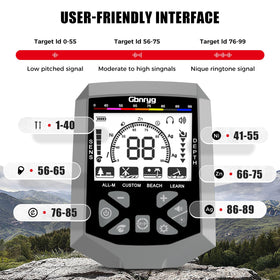 Gbnryg detector showing five modes for coins, artifacts, and jewelry