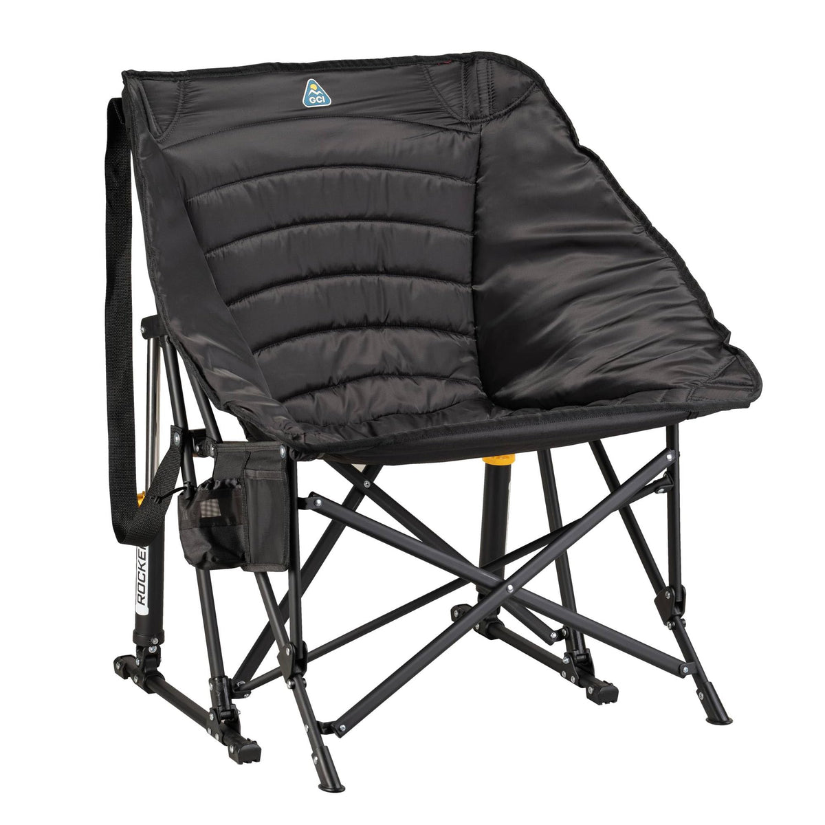 GCI Outdoor Puff Rocker Black front view for portable outdoor seating.