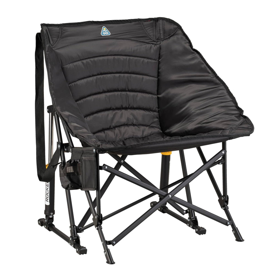 GCI Outdoor Puff Rocker Black front view for portable outdoor seating.