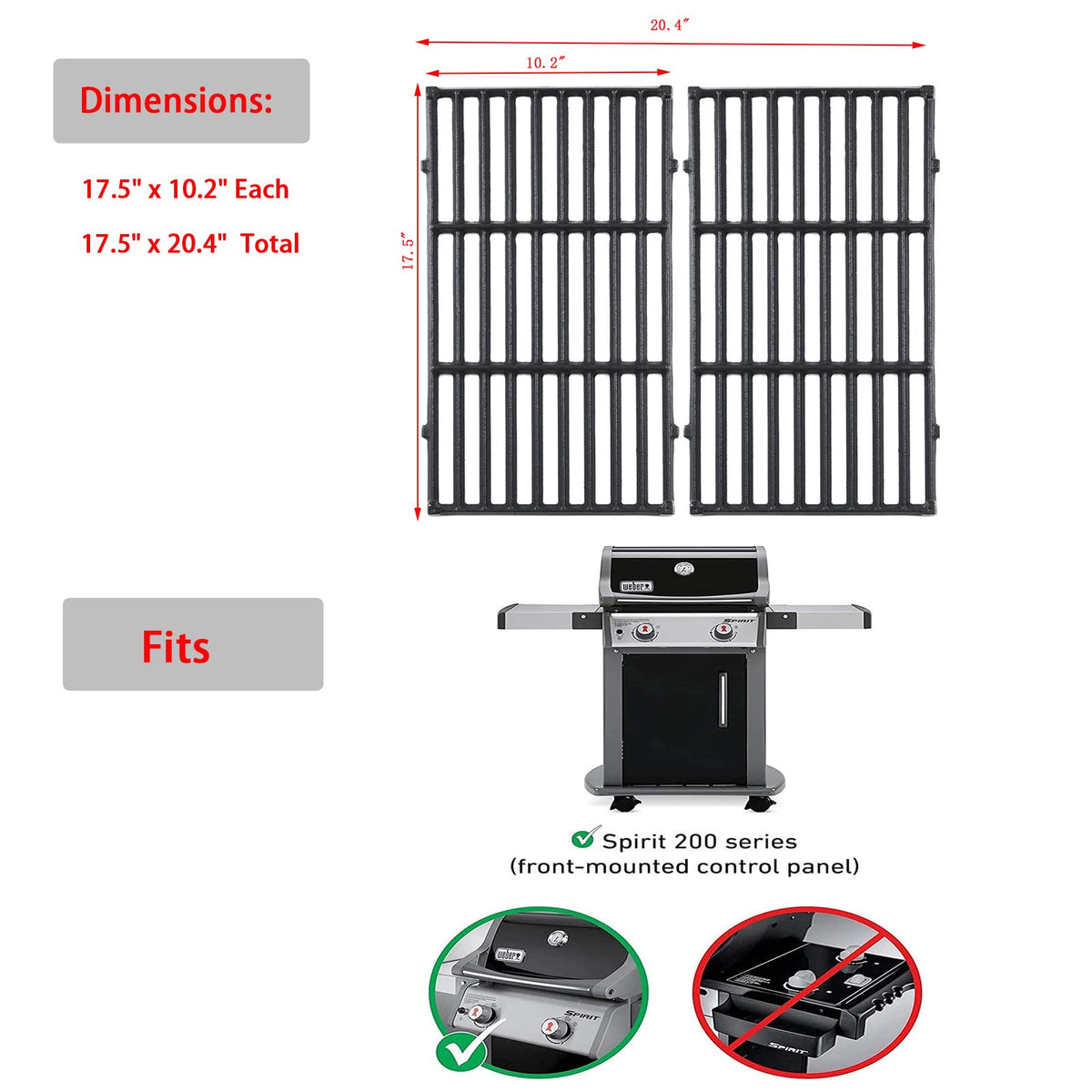 Gcostar 17.5in grates for Weber Spirit E210-E220 enhance heat retention and even sear