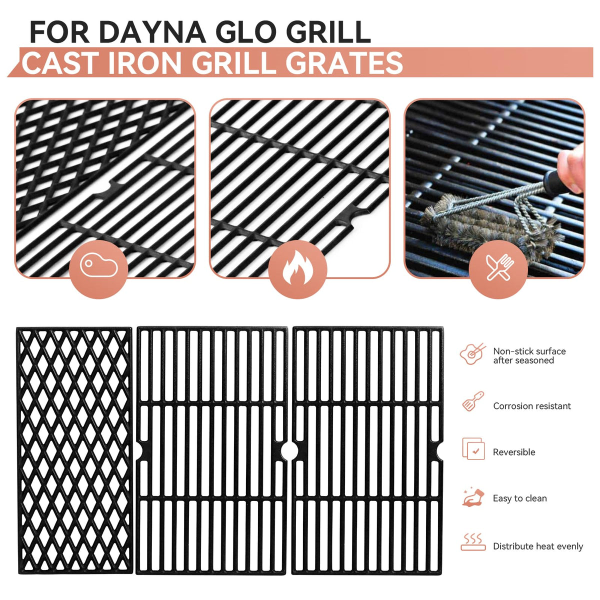 Gcostar DGH450CRP cast-iron grates close-up highlights matte coating and smooth surface