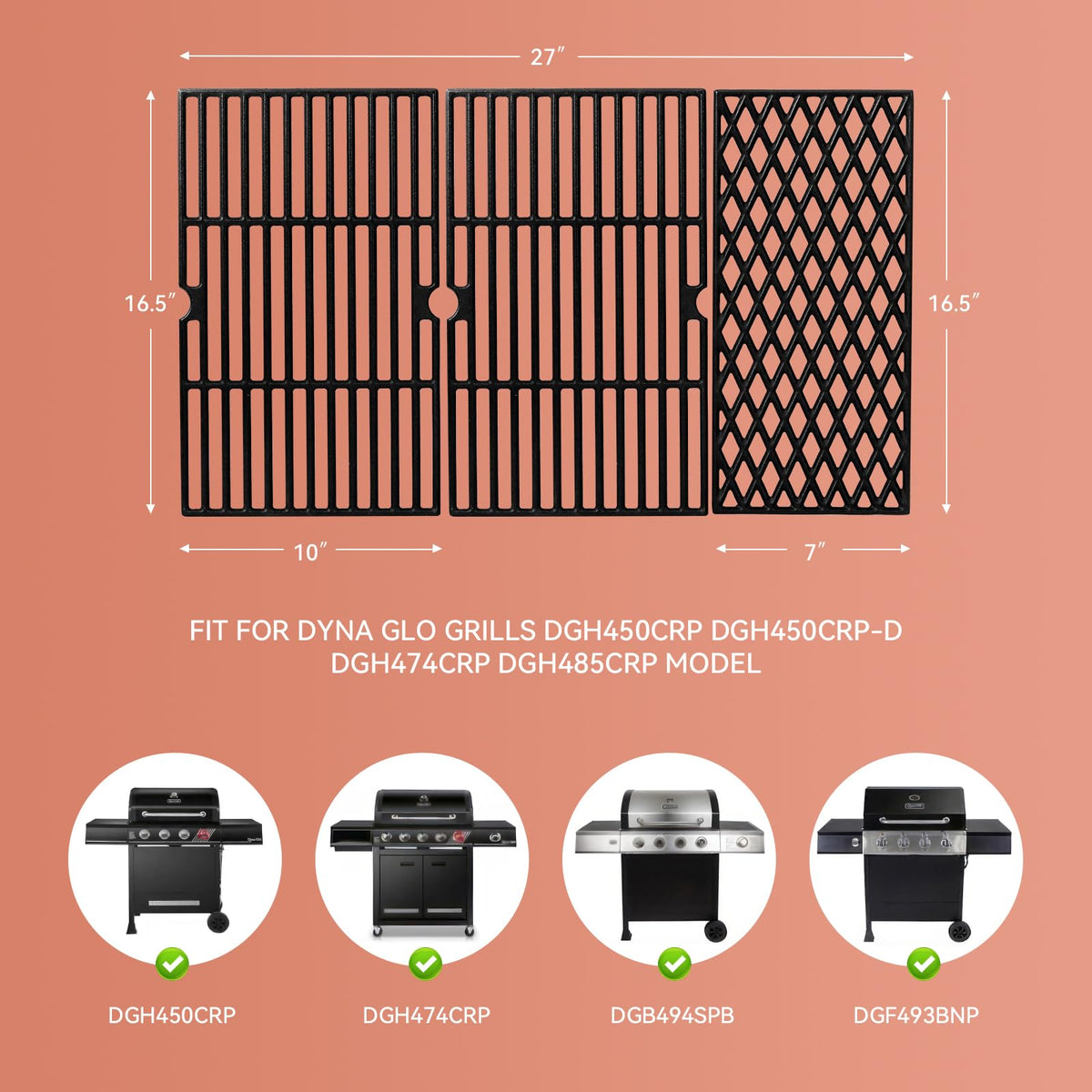 Gcostar DGH450CRP cast-iron grates side view show sturdy construction and stability