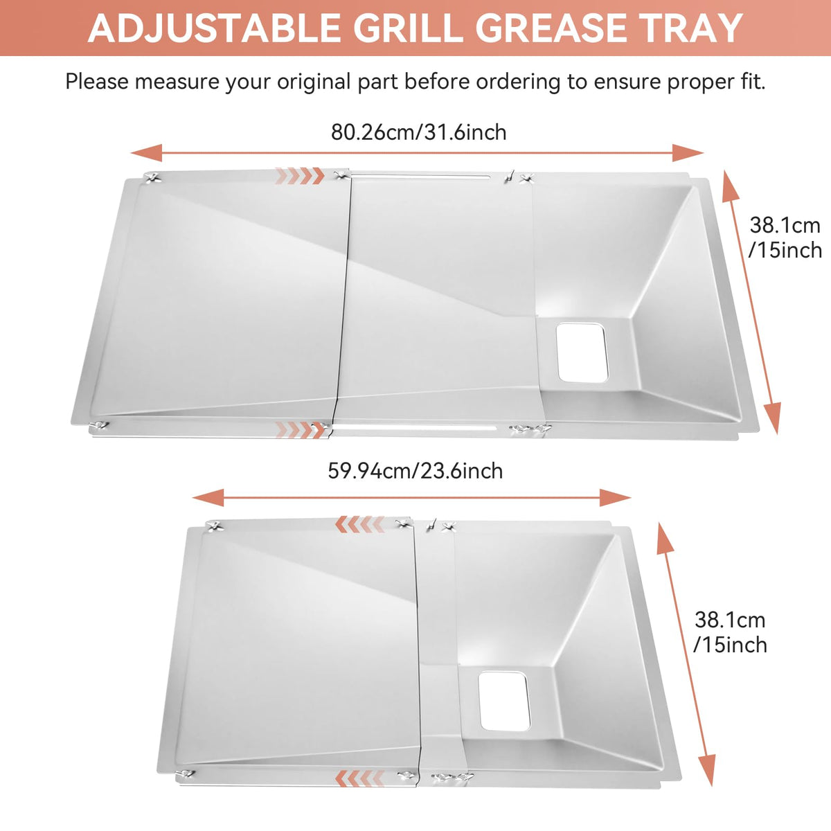 Gcostar universal-fit tray supports 3/4/5 burner grills across Nexgrill and Char-Broil lines