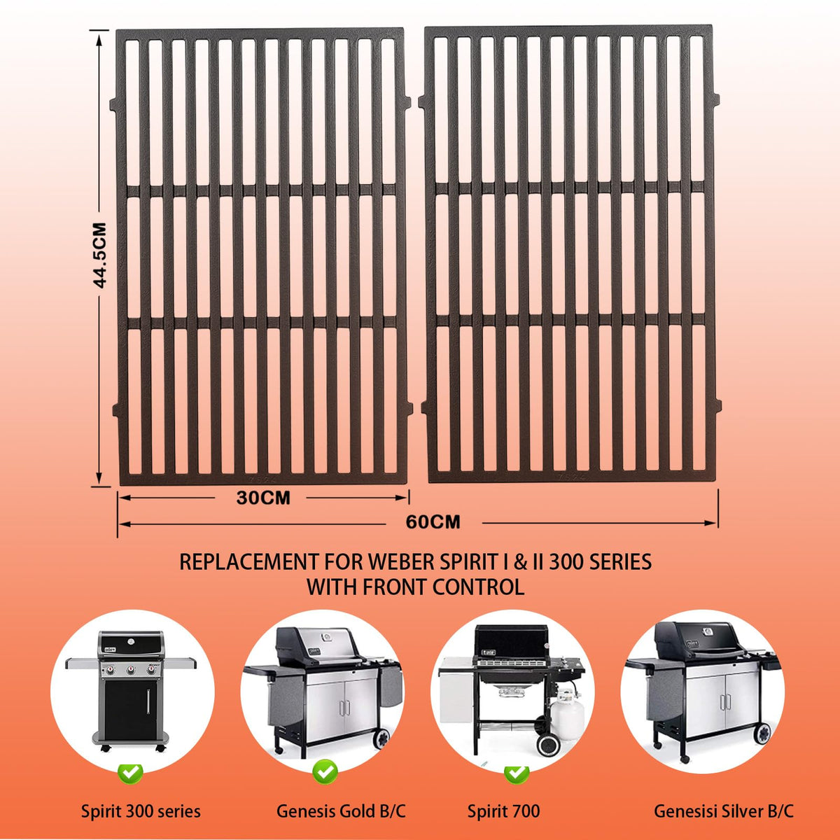 Gcostar Spirit E310 two-piece grates for full cooking surface coverage