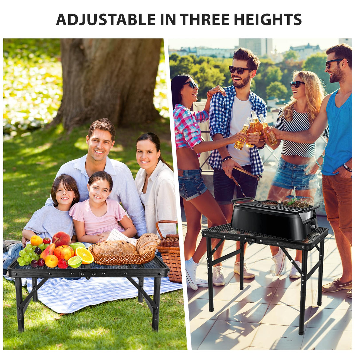 GDDGHS adjustable-height table adapts to sitting or standing grilling