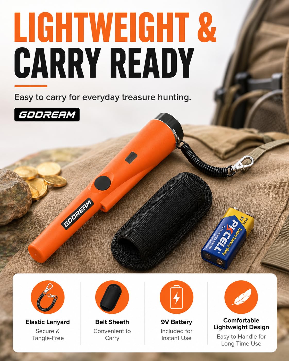 GDDREAM pinpointer belt sheath and carry bag for secure transport