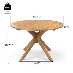 Stamford acacia top with teak finish highlighting natural wood grain.