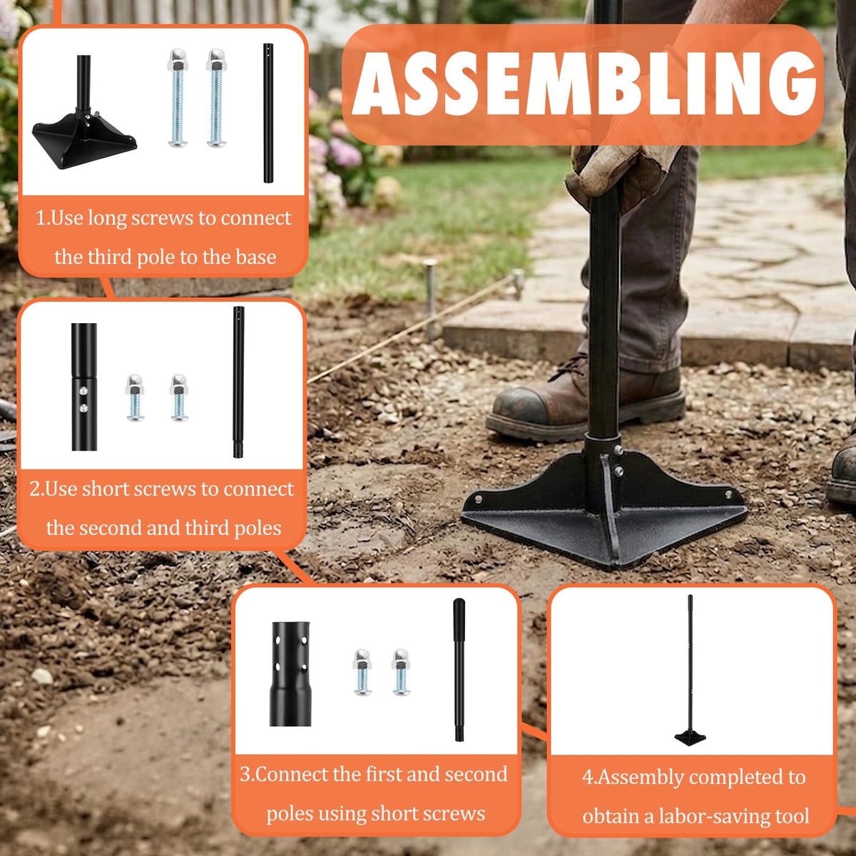 GDHSWJ tamper features a non-slip grip for steady control on uneven ground.
