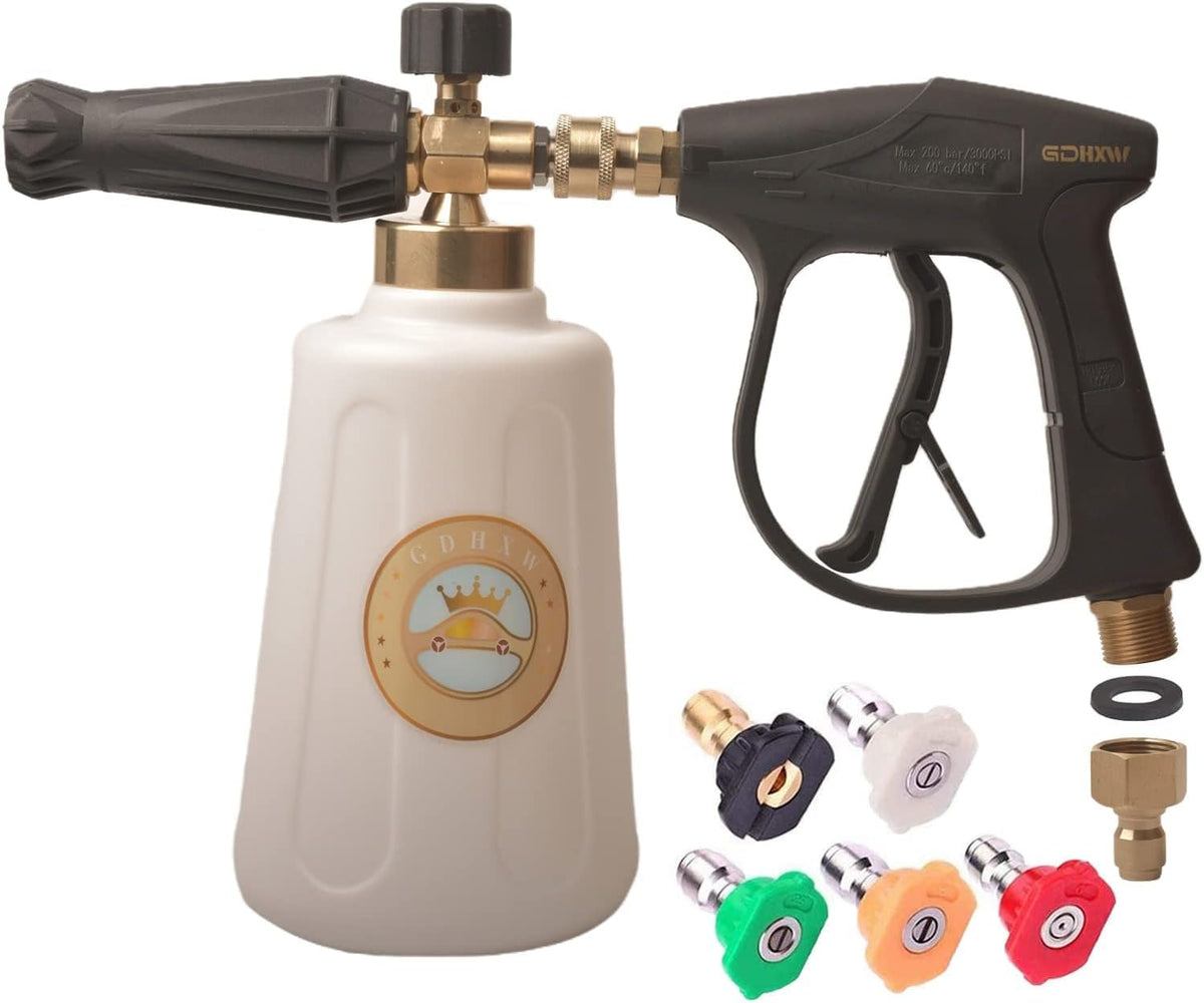 GDHXW package contents show adapters and hoses for flexible installation.