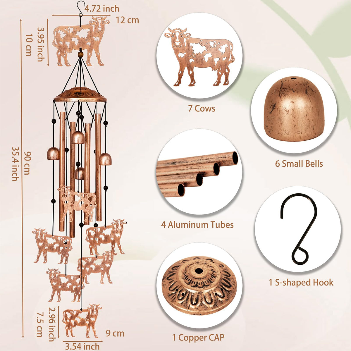 GDNSFIT cow wind chimes aluminum tubes for crisp outdoor tones