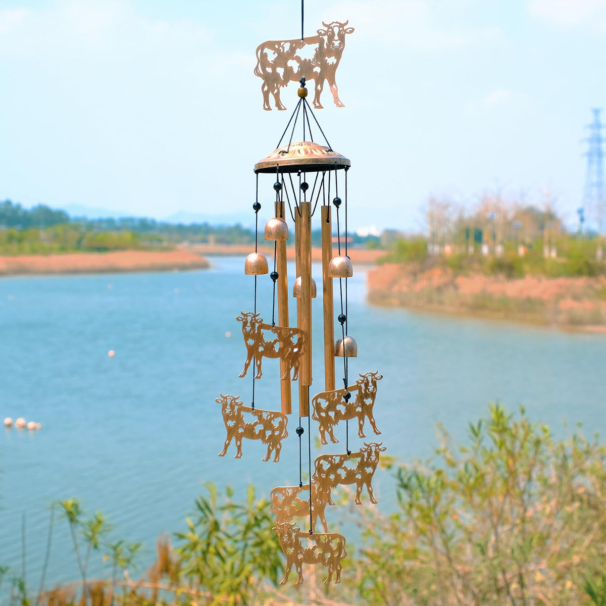 GDNSFIT cow wind chimes cow figures close-up highlights handmade artistry