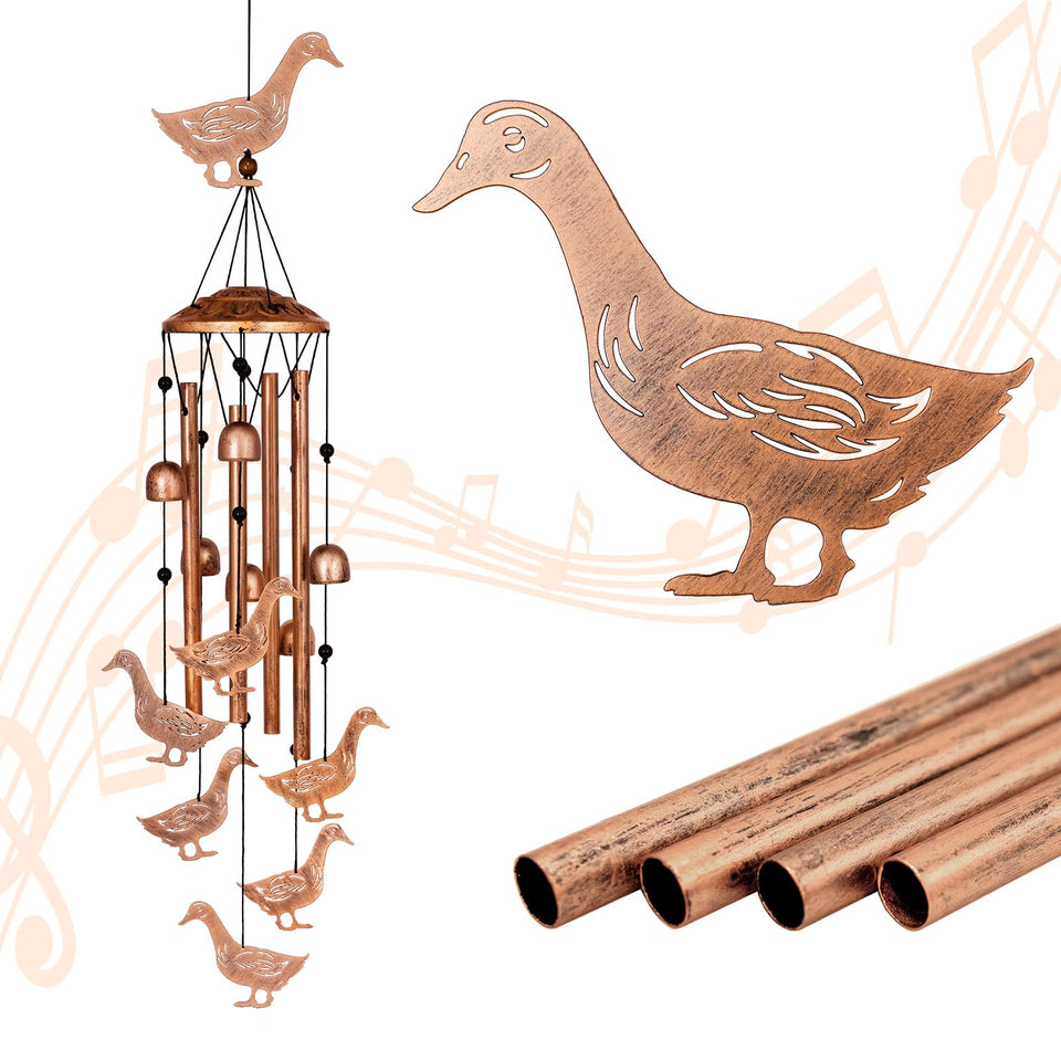 GDNSFIT duck wind chimes outdoors with a large central duck for garden charm and ambience.