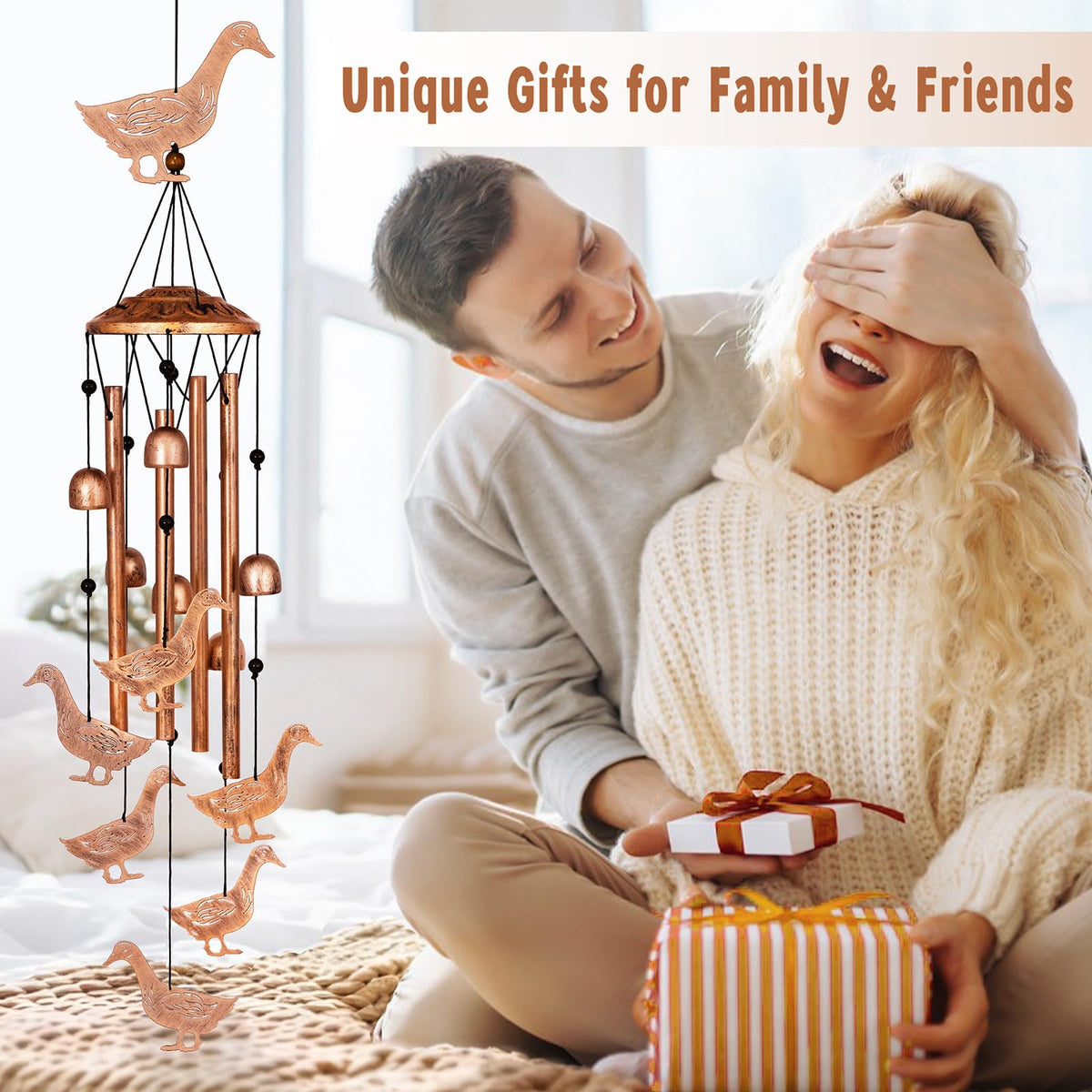 GDNSFIT duck wind chimes sturdy S-hook and finial for secure hanging.