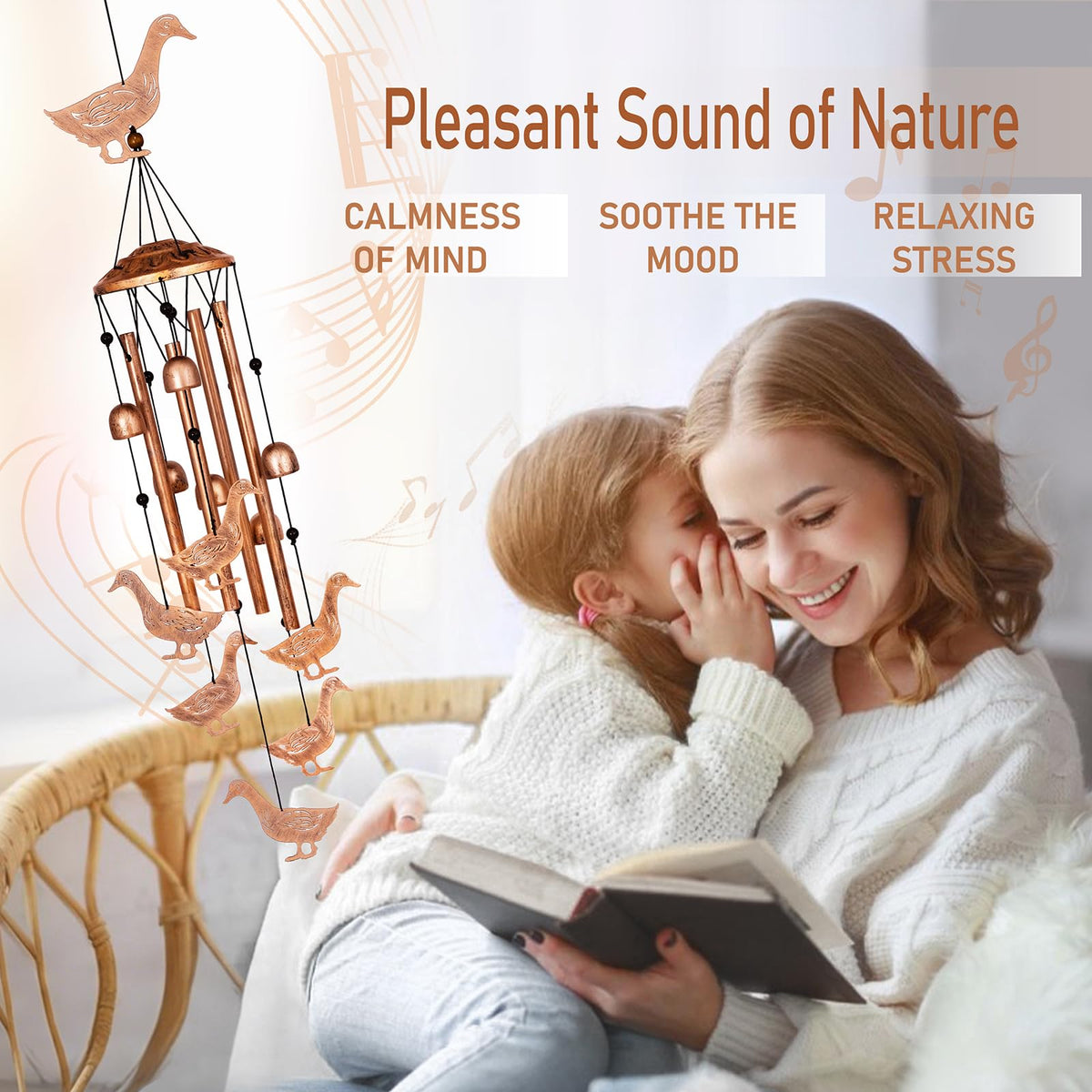 GDNSFIT duck wind chimes outdoors with six bells and a gentle melody.