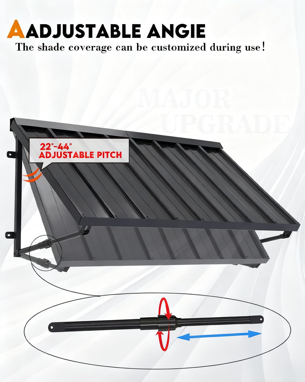 Close-up of GDPFN black finish on the awning for exterior durability.