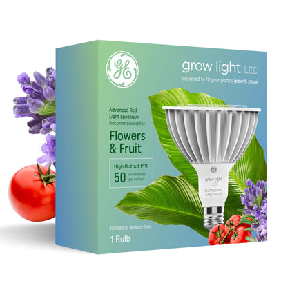 GE Grow PAR38 flood light with full-spectrum white light supports indoor plant growth