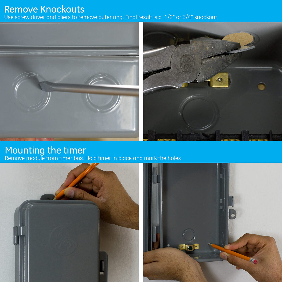 GE outdoor NEMA 3R enclosure protecting the timer from weather for reliable outdoor use.