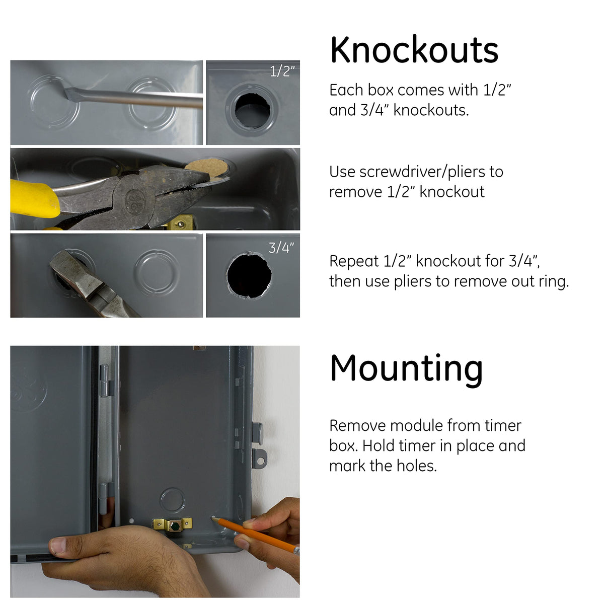 GE tamper-resistant timer cover helps secure outdoor installation and prevent tampering.