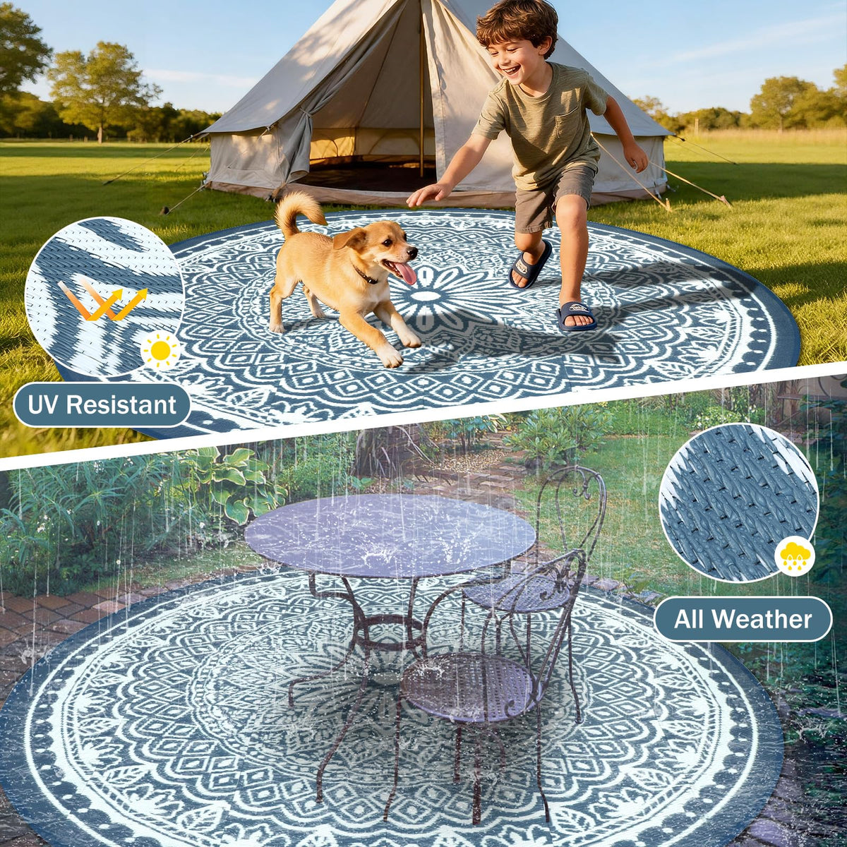 Geanlod foldable rug with fold lines for compact storage.