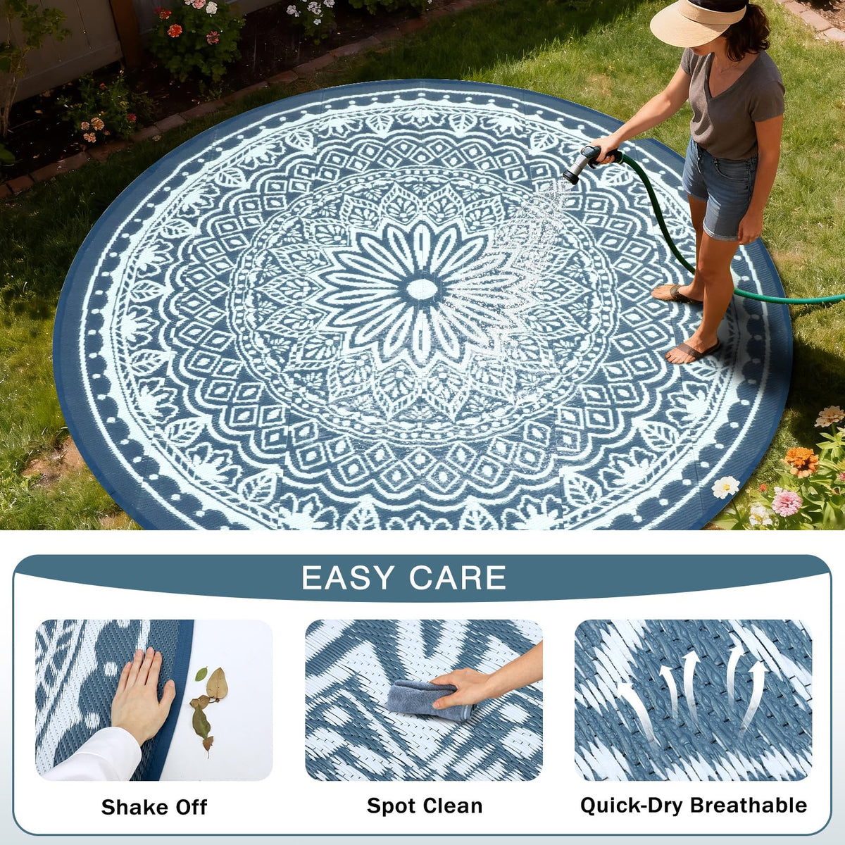 Geanlod lightweight plastic straw rug, easy to move for gatherings.