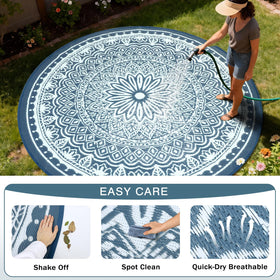Geanlod lightweight plastic straw rug, easy to move for gatherings.