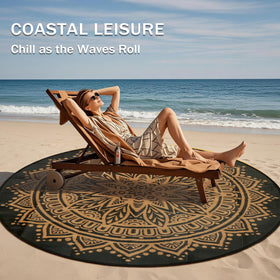 Geanlod reversible boho rug offers two looks for porch and deck.