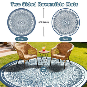 Geanlod boho reversible outdoor rug, two looks for balconies or porches.