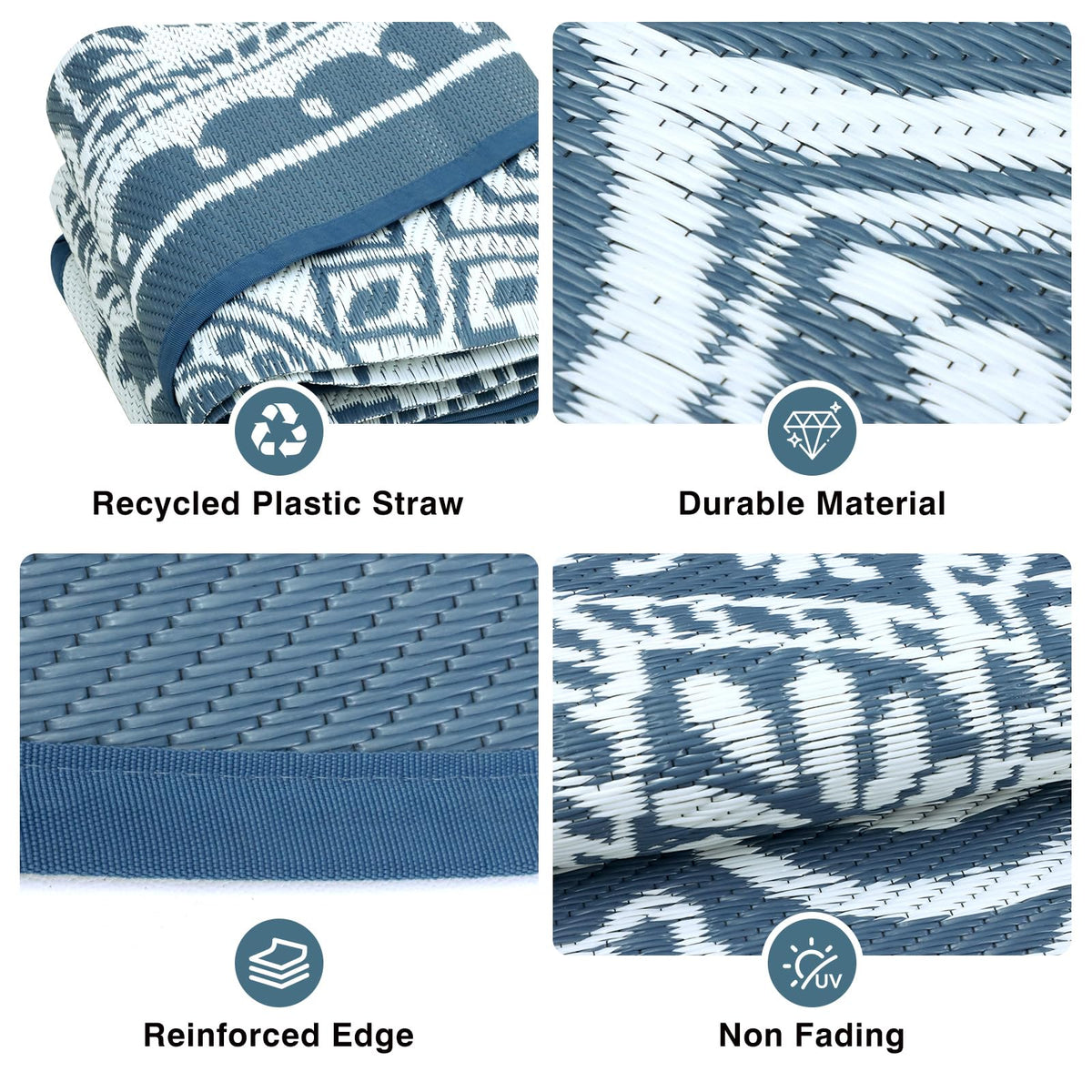 Geanlod waterproof patio mat with carry bag, ideal for quick setup and travel.