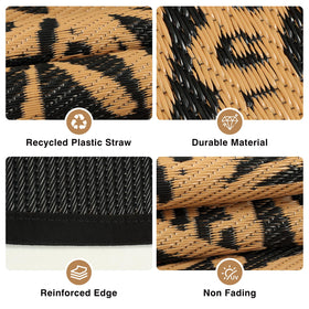 Geanlod weather-resistant rug stands up to sun and rain for lasting color.