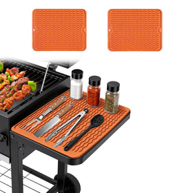 Geban 2-pack silicone grill mat on orange side shelf for organized tools and heat protection.