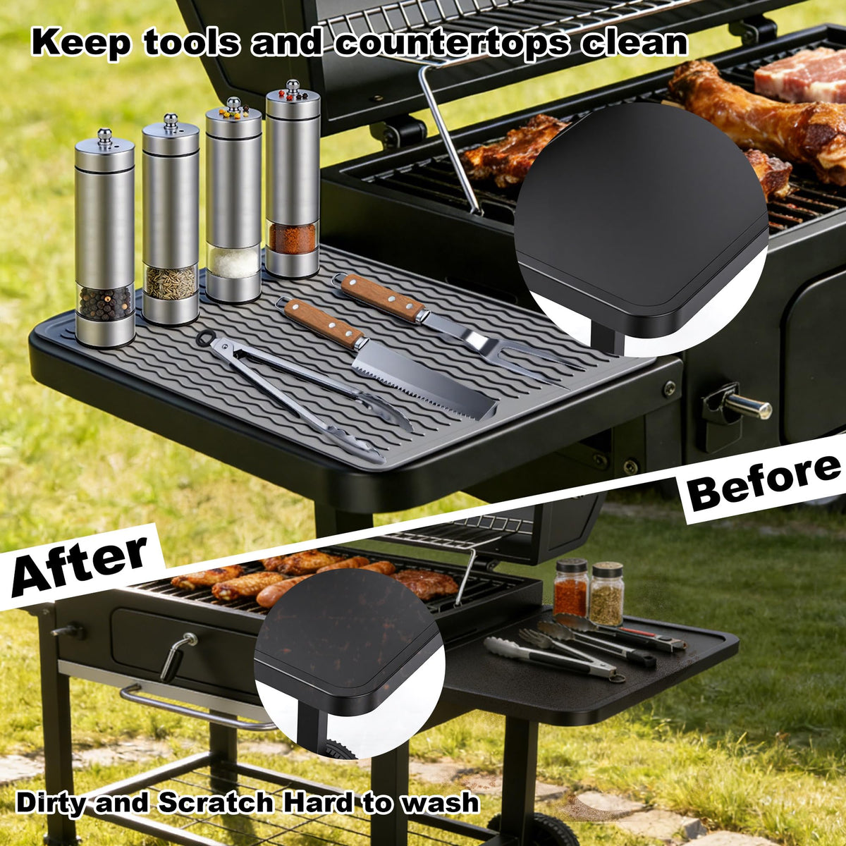 Geban non-slip backing keeps the mat in place on counters.