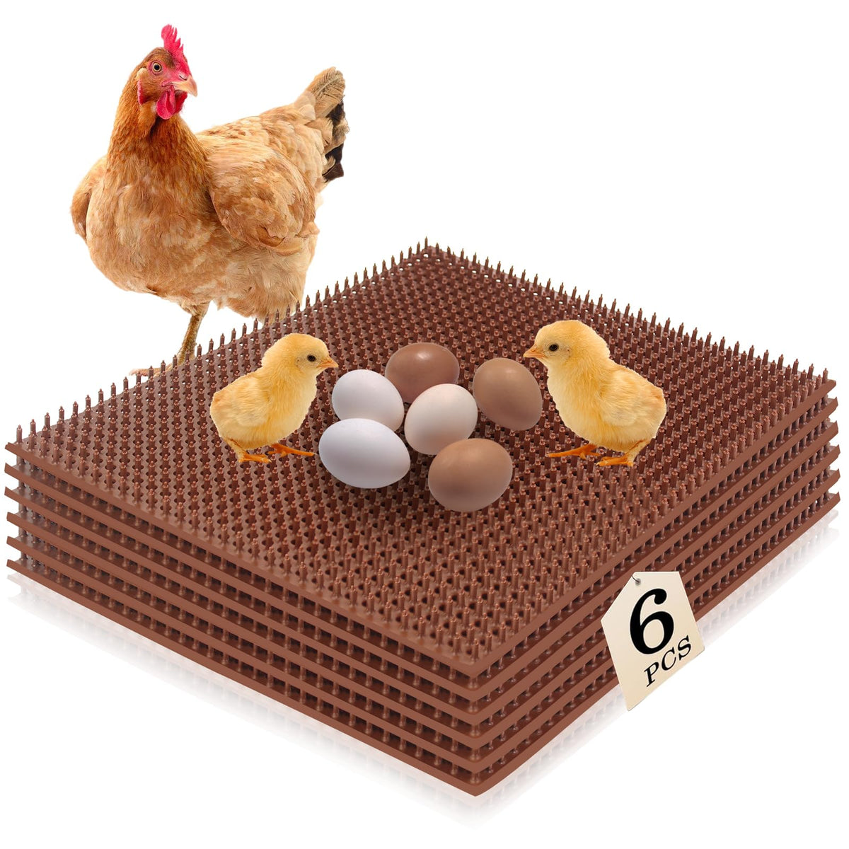 Gebena 6-pack nesting pads on a coop surface showing the 12x14 inch size improves egg placement.