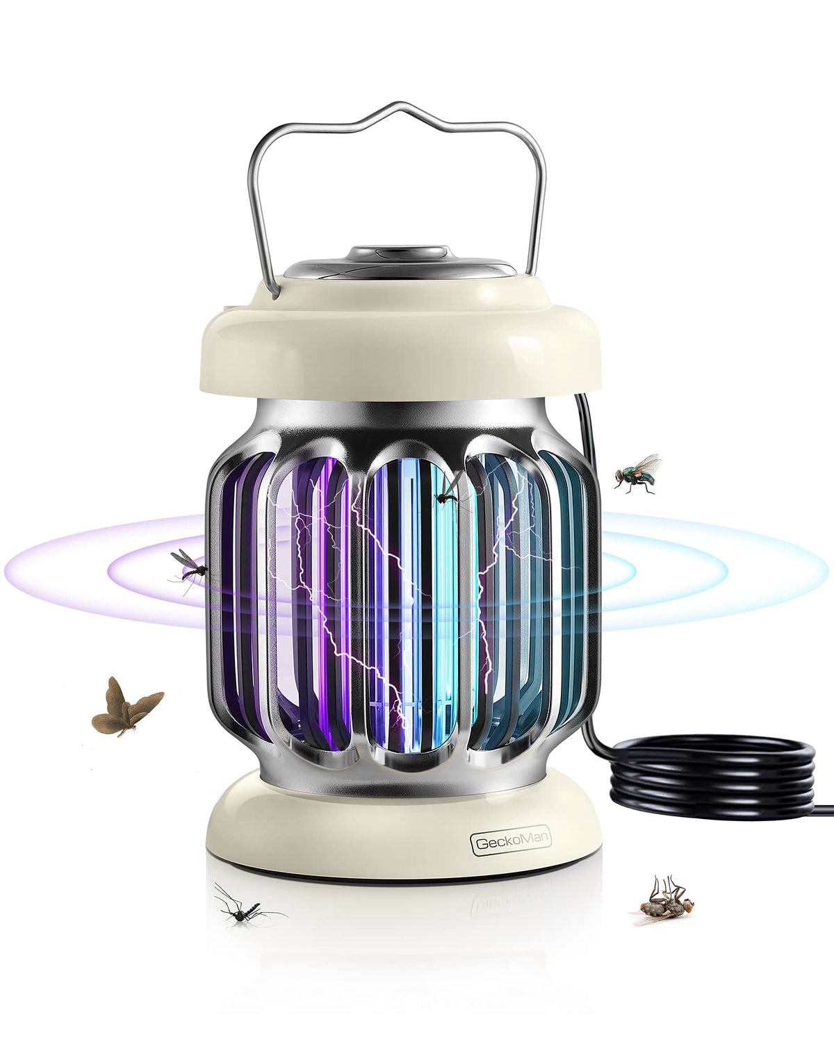 GeckoMan Hybrid Spectrum bug zapper outdoors attracting multiple pests.