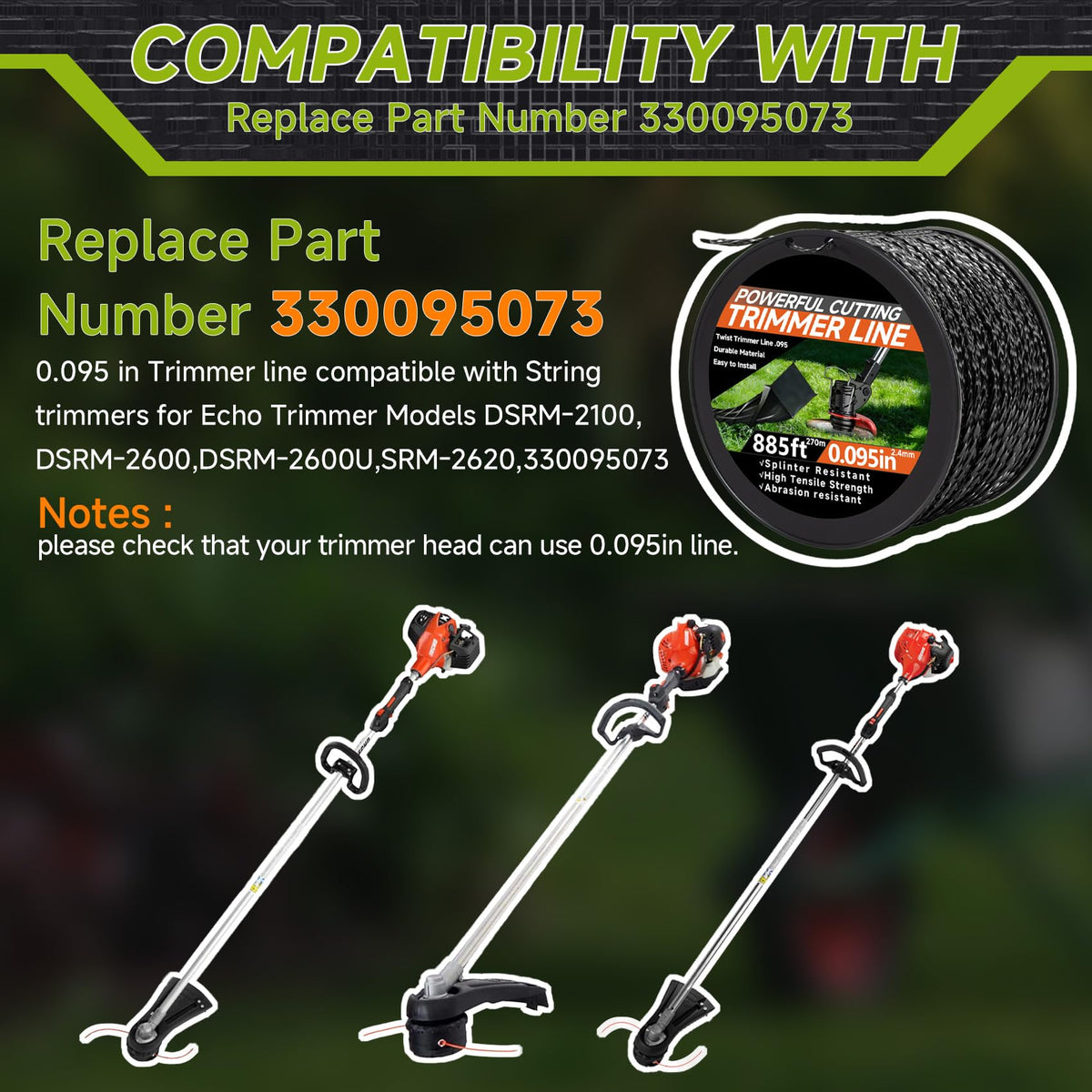 GeekNi 0.095 in twisted trimmer line cutting dense grass efficiently.