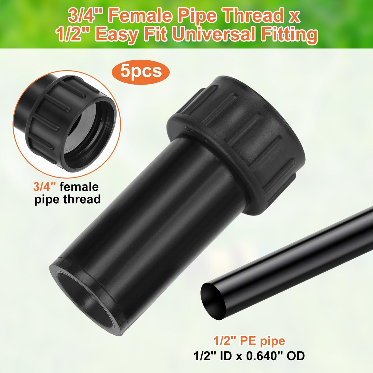 Geelin 3/4 inch female pipe thread fits 1/2 inch tubing for broad compatibility.