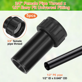 Geelin 3/4 inch female pipe thread fits 1/2 inch tubing for broad compatibility.