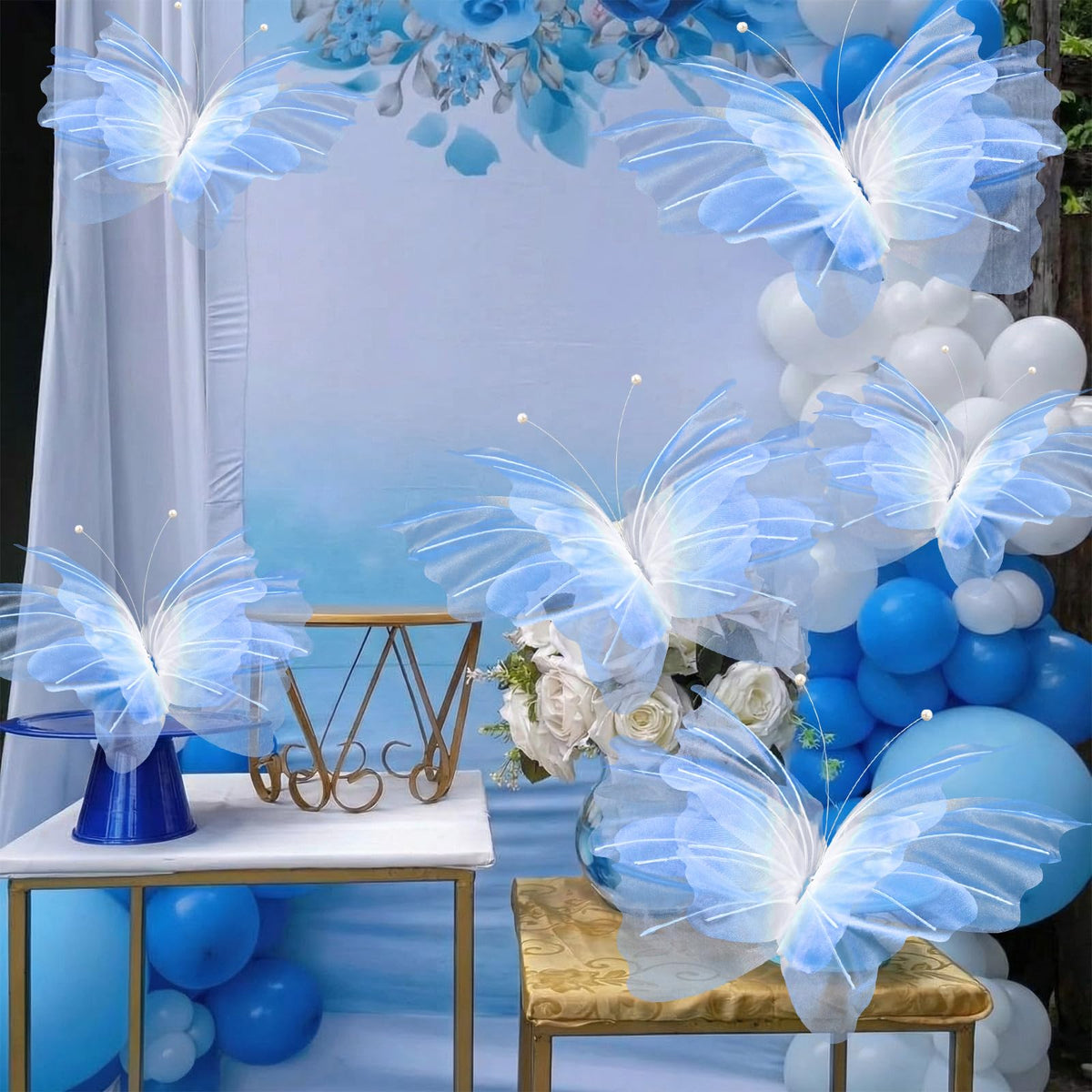 Geelin 3D layered blue butterfly 11in adds depth to decor setups