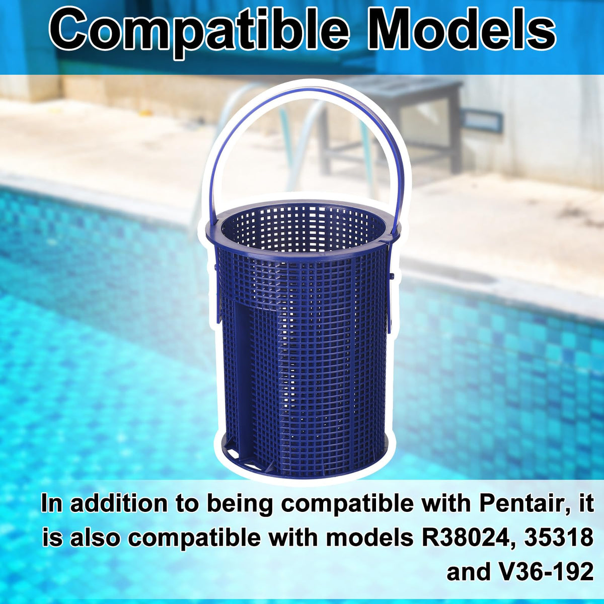 Geelin blue pool basket installation view demonstrates simple fitting